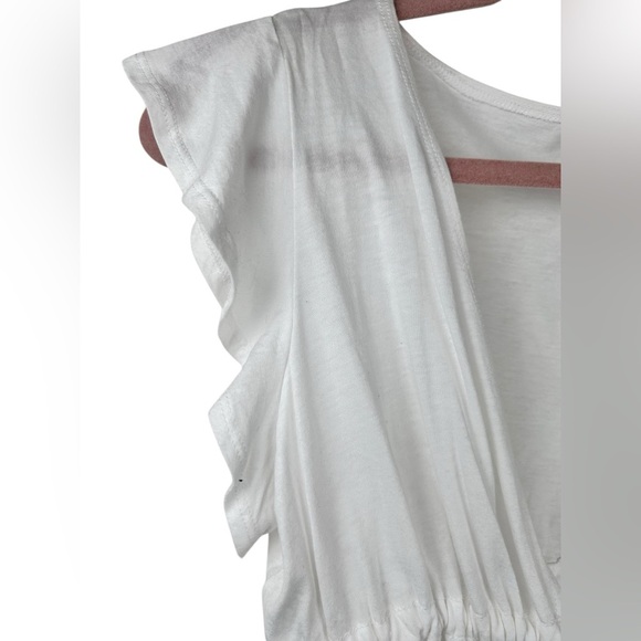 Garage white sheer cropped top, S, ruffle sleeves, tie up front, deep v, coverup - Picture 4 of 5